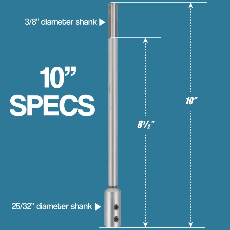 Fulton Woodworking Tools Fulton 10" Forstner Bit Extension â€“ Heavy Duty Steel 3/8 Drill Bit Extension, Adds 8-1/2" Drilling Depth to Forstner Bits for Woodturning, Furniture & Carpentry - Image 5